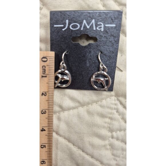 Silver JoMa Dolphin Hoop Dangle Earrings Made In USA - Picture 2 of 4